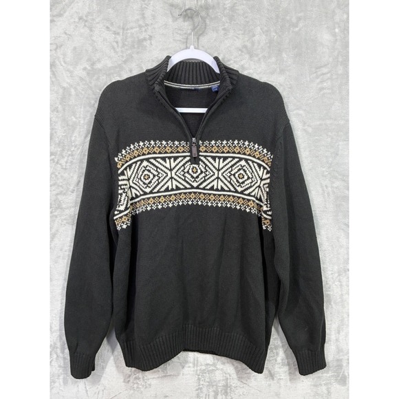 Izod Other - IZOD Mens Charcoal Grey Fair Isle Quarter Zip Cotton Blend Sweater Large